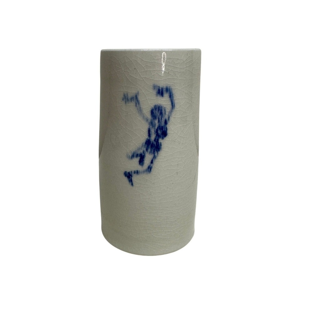 Claylab Detroit Ceramic Cylinder Vase Dancing Skeleton Blue Ivory Studio Pottery